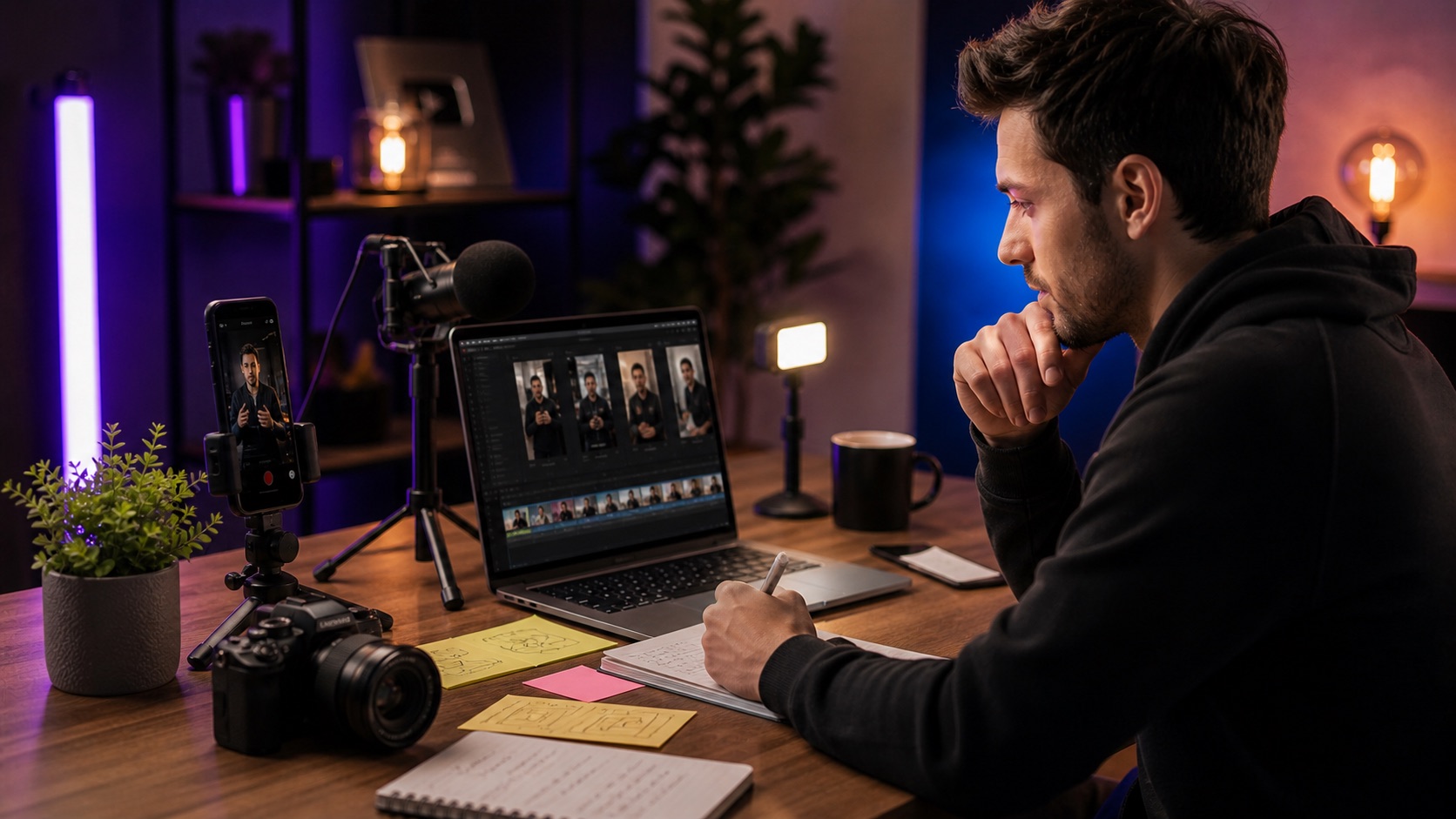 Short-form video creator planning YouTube Shorts with AI video tools