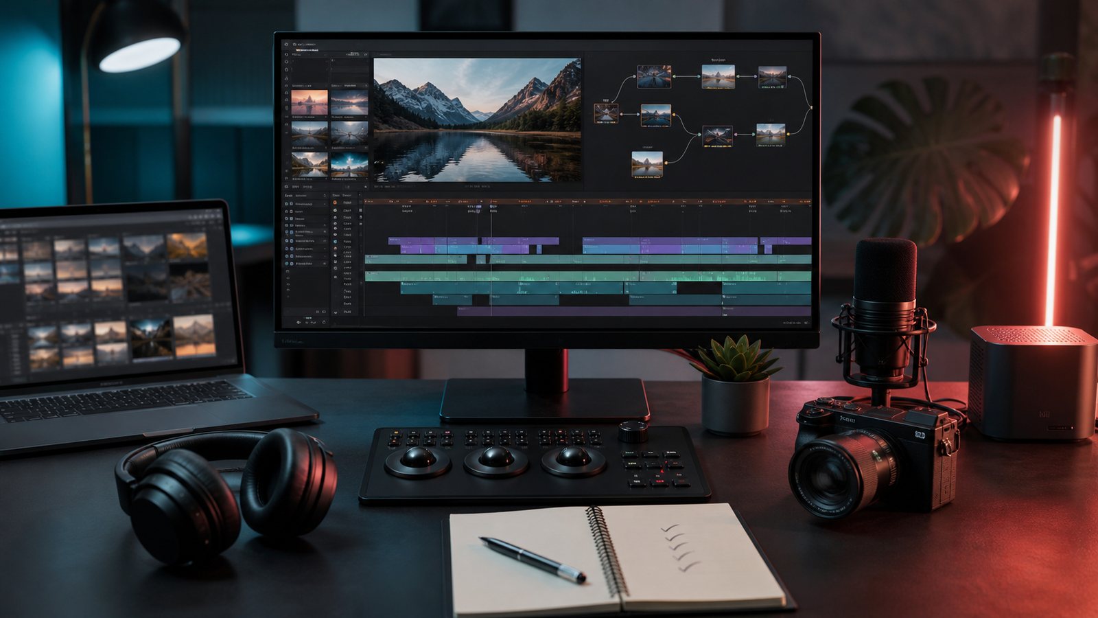 Video and audio production desk representing Adobe AI credit planning
