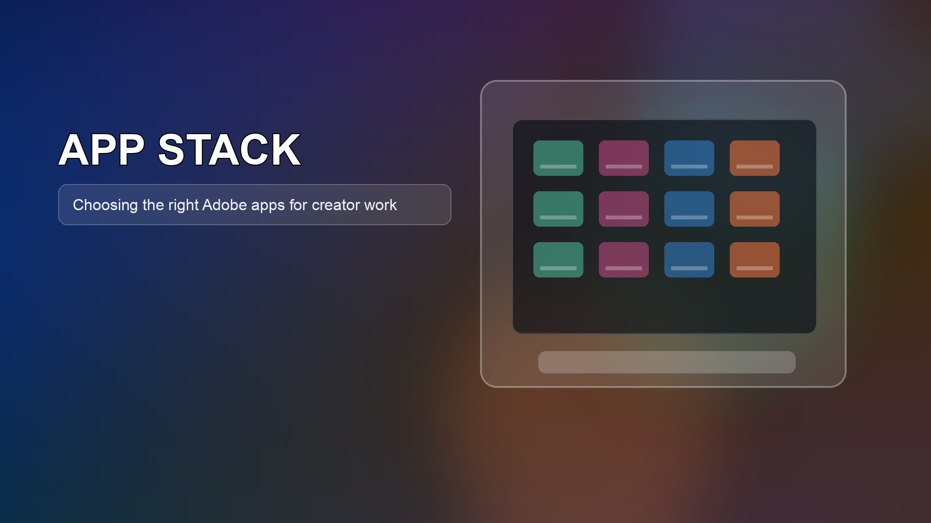 Creative Cloud app stack used across video, design, and social content