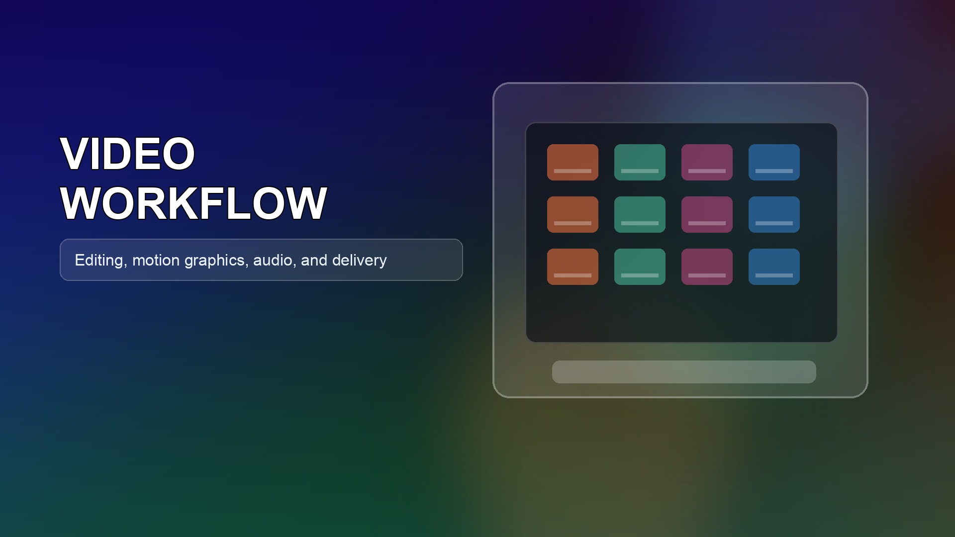 Creator desk with Premiere Pro, After Effects, and Audition workflow screens