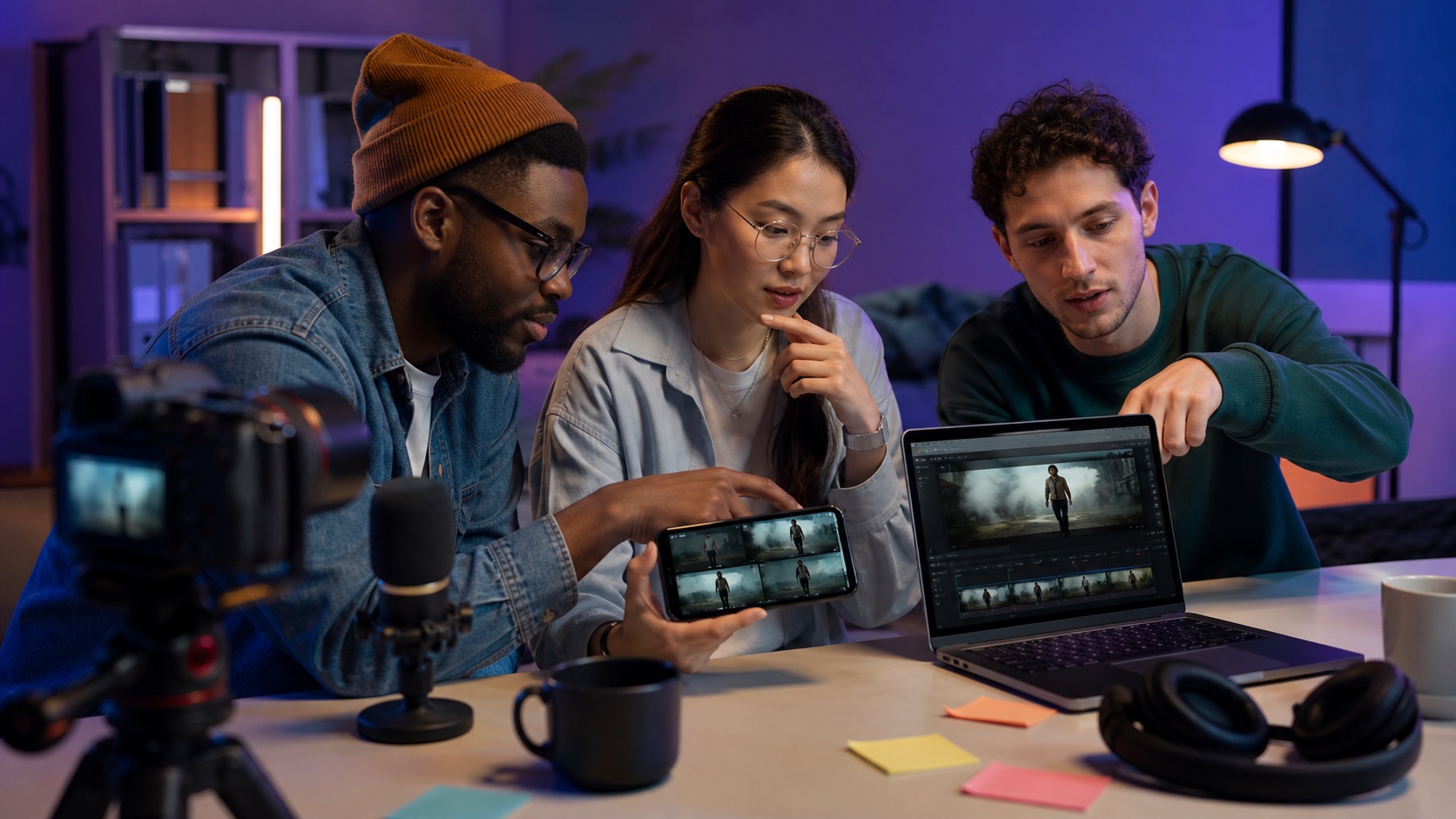 Creator team reviewing a short social video draft